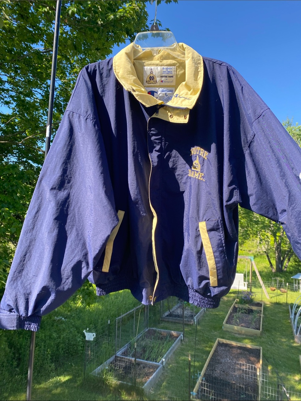 Champion Navy Blue with Yellow Accent trim Notre Dame Embroidered Jacket